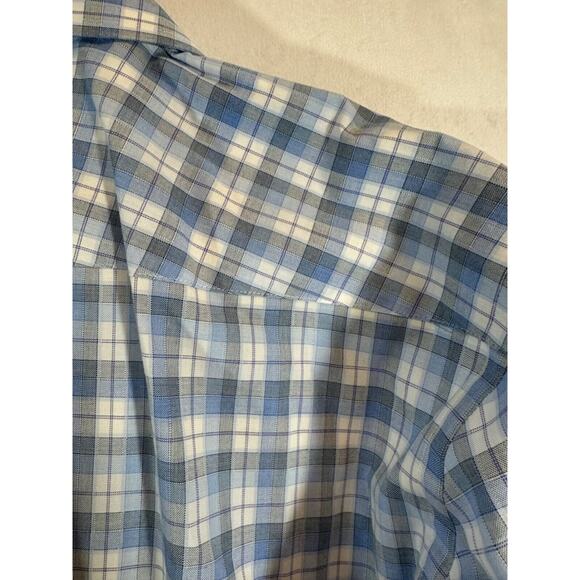 Ted Baker Endurance Flip Cuff Shirt 16.5 34/35 Blue Plaid Cotton Button LS A38 - Picture 6 of 8